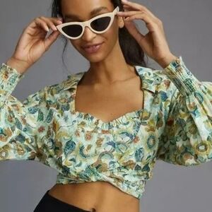Anthropologie Foral Print Twist Crop Top
